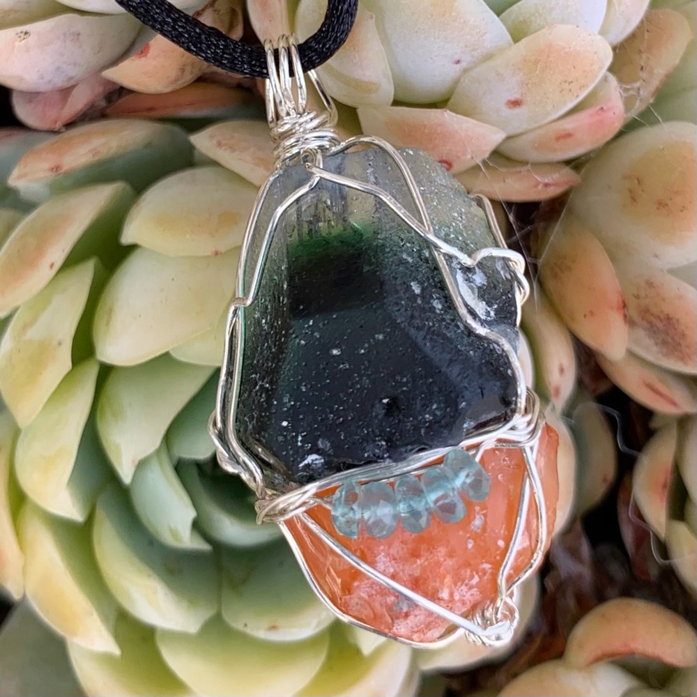 Forest Fluorite, Fire Opal & Apatite Bead Necklace - Picture 11 of 14